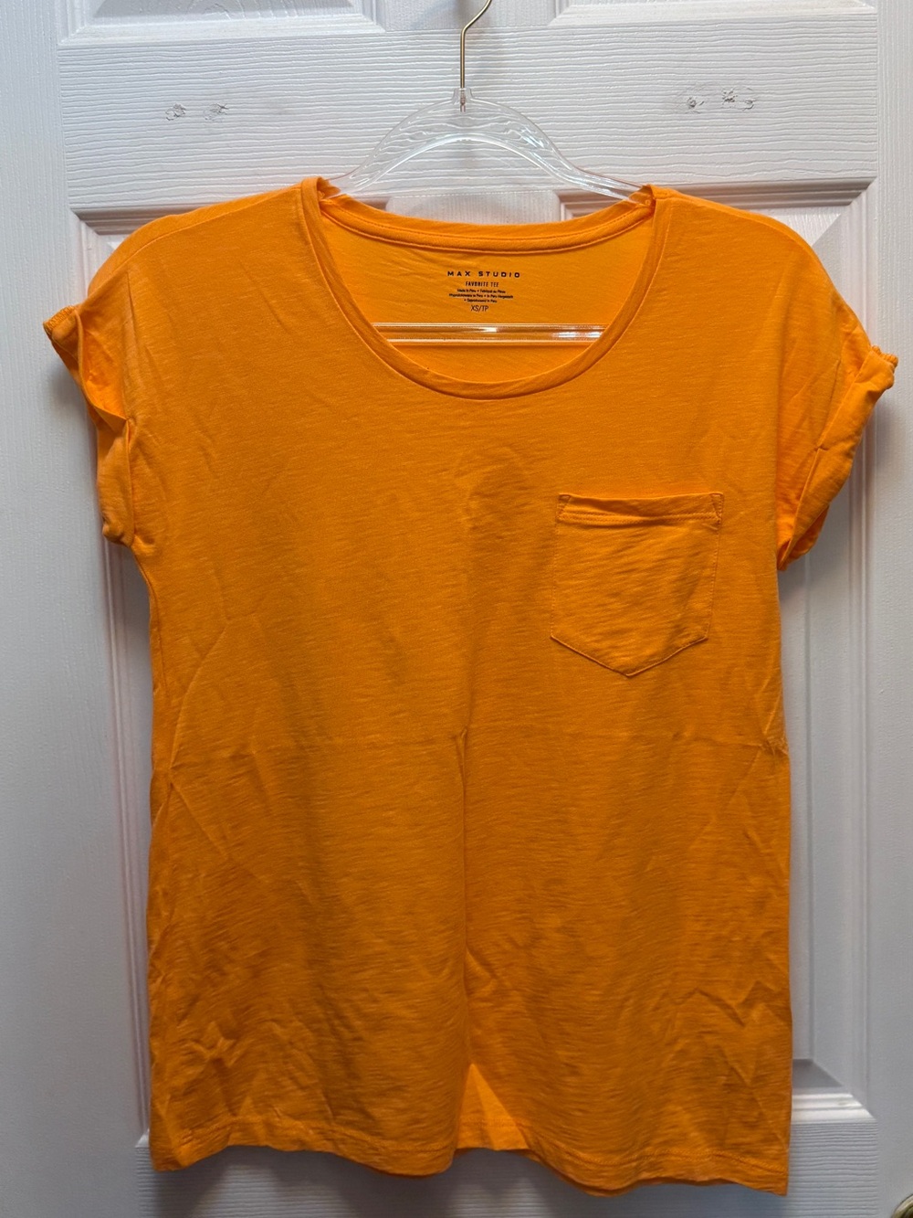 Max Studio Orange Crewneck Pocket Tee